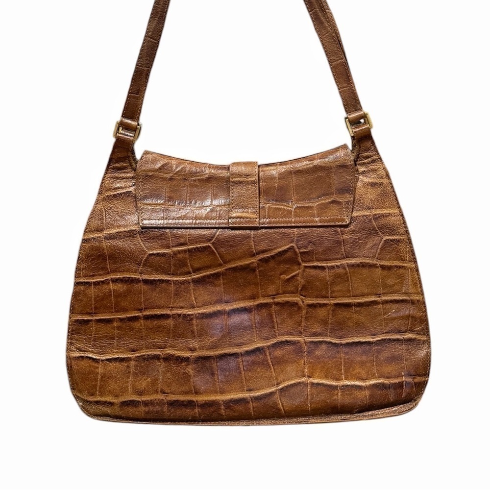Krizia | Vintage Leather Crocodile Print Shoulder Bag Brown - Picture 2 of 11